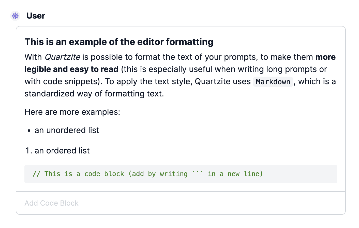 Quartzite Markdown formatting example